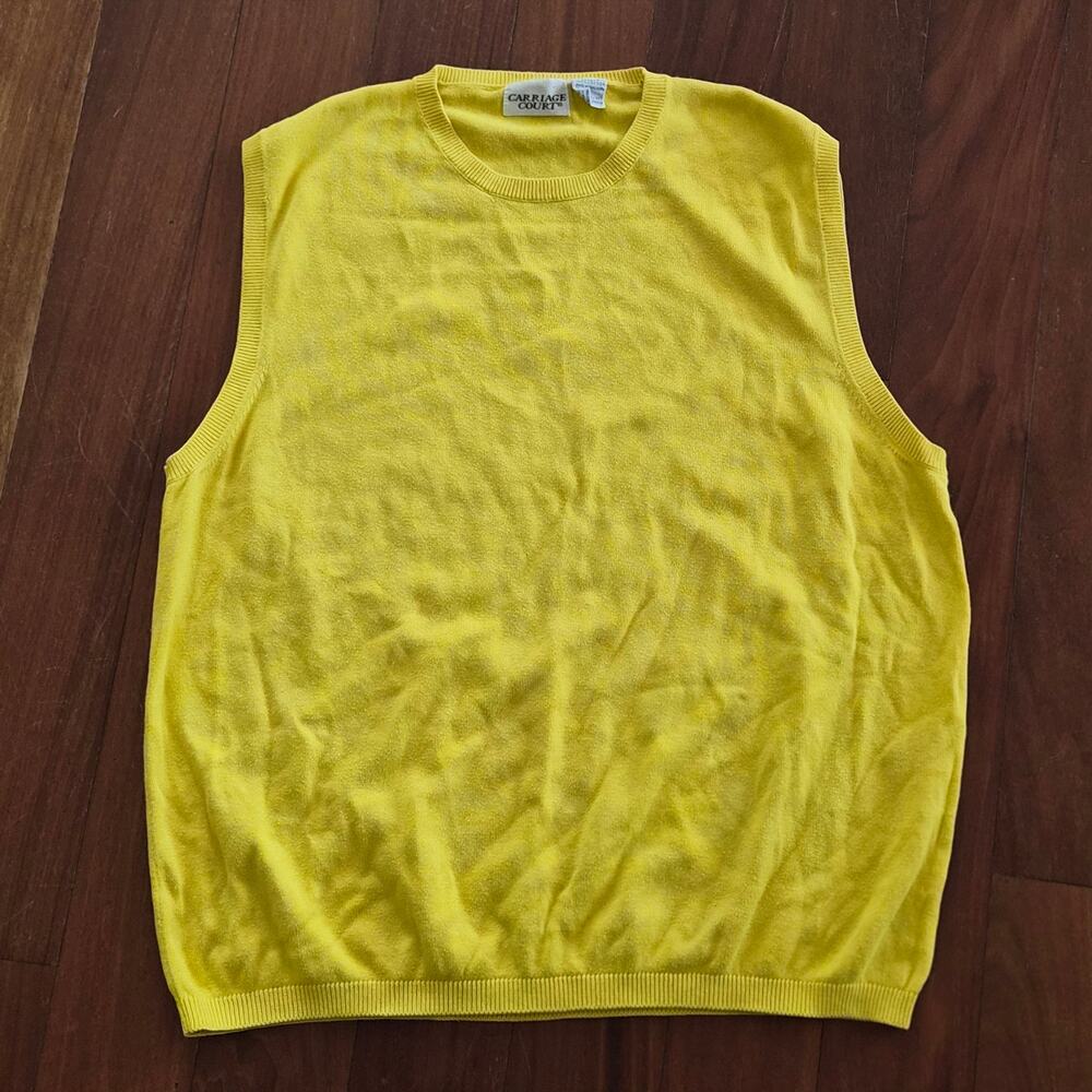 Carriage Court Vintage 90s Yellow Knit Sweater Vest Combed Cotton‎ XL